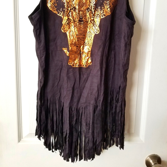 Microfiber, sleeveless, copper elephant, shredded bottom, slim fit top - Picture 3 of 4